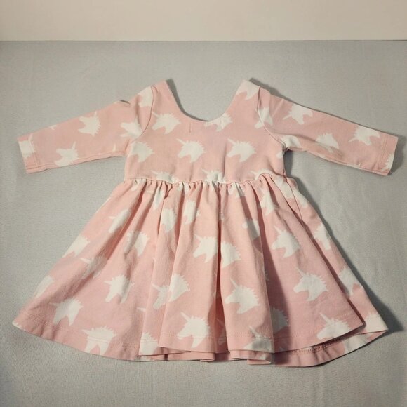 Monica + Andy Girls Pink/White Unicorn Dress with Long Sleeves Size 0-6 Months - Picture 2 of 5